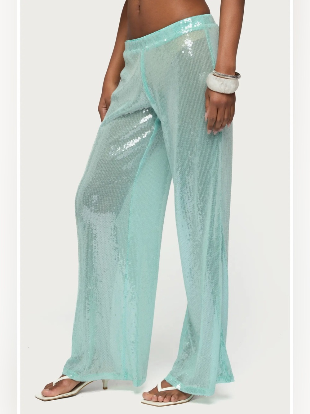 Edikted Aqua Sequin Wide Leg Pants